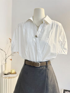 WANGGONGZHU | French Style Loose Casual Short Sleeve V-Neck White Shirt Womens Summer New Fashion Commute Shirt Breathable Comfortable Top