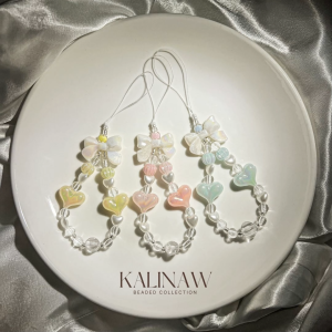 KALINAW GlimmerLush Clear Glossy Ribbon Heart Beaded Keychain/ Phone Lanyard