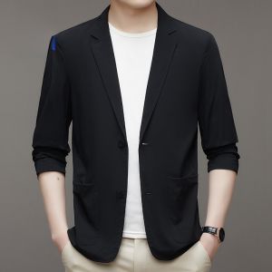ROMON | Lormen Mens Summer Ultra-Thin Ice Silk Business Casual Single-Breasted Jacket Fashionable Stylish Lightweight Suit Coat