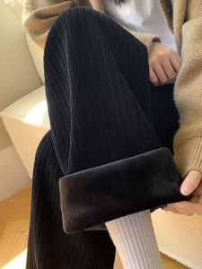 กางเกงขายาวทรงหลวมเอวสูง ผ้าขนแกะหนา สำหรับผู้หญิงไซส์ใหญ่ ฤดูใบไม้ร่วง/ฤดูหนาว กางเกงขายาวลำลอง ทรงหลวม สไตล์อเนกประสงค์ ผ้าขนแกะหนา ความยาวปานกลาง