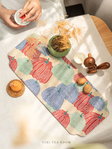 ผ้าคลุมโต๊ะชาแบบซ้อนด้านรูปสตั๊กผ้าฝ้ายลินินซึมน้ำสไตล์จีนใหม่ ผ้าคลุมโต๊ะชาแบบชานิวัติแบบดับเบิ้ลสีสันสดใส