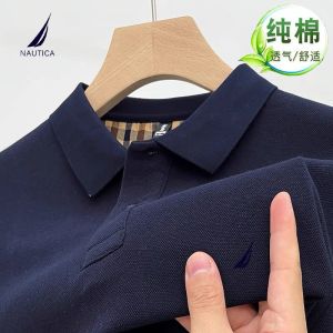 Nautica/Nautica Mens 2024 Fall and Winter New Arrival Pure Cotton Pure Color Long Sleeves T-Shirt Business Casual Polo Shirt
