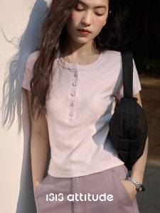 Áo Thun Tay Ngắn Cổ Henry Đơn Giản Thoáng Khí Mùa Hè Cho Nữ Amy Wine House Thường Ngày Cotton Dán Da Thường Ngày