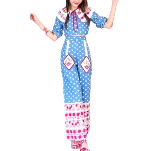 Half Sleeve Collar Button Down Heart Print Pants Set with High Waist Long Wide Leg