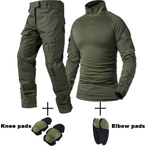 Outdoor Tactical Uniform Military Camo Hiking Training Shirts Workwear Cargo Pants+Pads Airsoft Paintball Hunting Clothes Sets