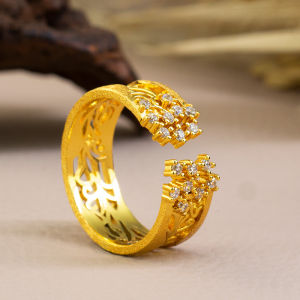 2024 New Fashion Sand Gold Starry Ring Vintage Chinese Style Womens Unique Design Sensation Finger Ring Index Ring