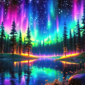 Huacan 5D DIY Diamond Painting Aurora Forest Lake Diamond Embroidery Landsacape Set Decorative Paintings Wall Decor