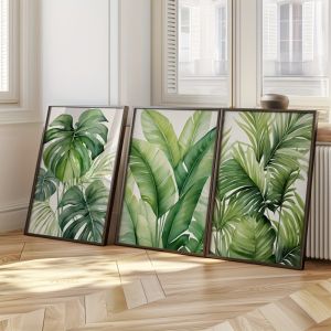3pcs Frameless Tropical Watercolor Leaf PrintsPlant Wall ArtBananaPalm Leaf PosterLiving Room DecorGreen Plant Wall Decor