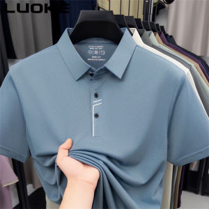 Mens solid color POLO plus size button cool short sleeved moisture wicking breathable quick drying clothes Luoke