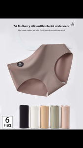 FallSweet 6 ชิ้น/แพ็ค กางเกงชั้นใน เซ็ต 7A ผ้าไหมมัลเบอร์รี่ เอวกลาง ไร้ตะเข็บ สำหรับเล่นโยคะ เล่นกีฬา Seamless Briefs M L XL XXL