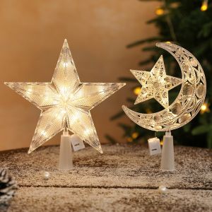 1Pcs Star Moon Light Christmas Tree Decoration Luminous Lamp for Home Decor Party Supplies New Year Gifts 2025 Navidad Ornament