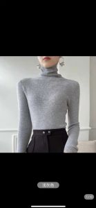 Áo Len Dệt Kim Cổ Cao Tay Dài Màu Xanh Lá Cây Xanh Menthol Xanh Lam Xám Áo Len Dệt Kim Co Giãn Cho Nữ Áo Len Dệt Kim Mùa Thu