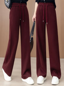 กางเกงขายาวทรงตรงผ้าขนสัตว์สำหรับผู้หญิง ฤดูใบไม้ร่วง 2024 กระดุมข้าง สไตล์ลำลอง ทรงหลวม ความยาวปกติ