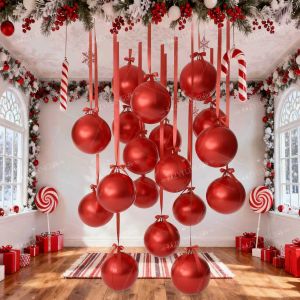 12pcs Red 4D Balloons 22inch Hanging 4D Red Round Foil Air Ballon match red ribbon Christmas Birthday Party Wedding Decor Globos