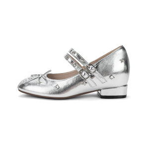 Silver Pretty Bow Decor Inbuilt Heightening Ballet Shoes