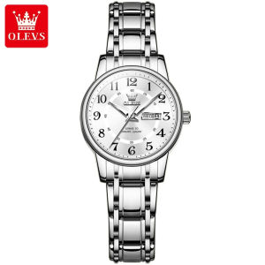 OLEVS 2891 Women Casual Quartz Watch Gift Round-dial Alloy Watchband Wristwatch Week Display Calendar