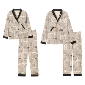 miiow | Couples Pure Cotton Pajamas Long Sleeve Long Pants Home Wear Suitable For Outdoor Spring Autumn Season Men Women Home Clothes Set