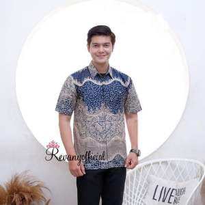 Revany ID - Blouse Batik Piramid Navy Atasan Batik Kerja Wanita
