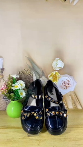 Premium Glossy lolita fashion kids girl black school shoes 667