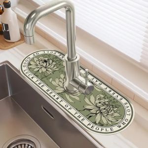 Green Fresh Sink Faucet Mat Kitchen Drain Mat Highly Absorbent Table Mat Diatom Mud Bathroom Non-Slip Mat Waterproof Countertop
