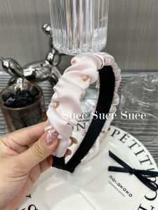 South Korea Dongdaemun Light Pink Elegant Protein Rhinestone Classy Satin Accessible Luxury Young Adult Wide Version Ruched French Headband