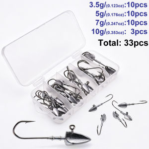 33pcs/box 3.5g/5g/7g/10g Triangle Head Jig Hooks for Soft Worm Fishing Tackle Sea Fishing Hook Lure Bait Combo Set