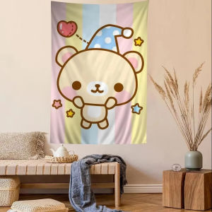 VIKAMA Rilakkuma Tapestry Wall Hanging Cute Kawaii Japanese Cartoon Polyester Fabric Bedroom Dorm Room Decor Aesthetic