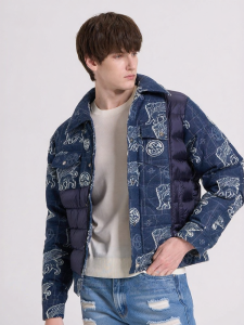Jacquard Denim Patchwork Padded Jacket
