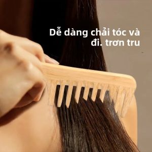 1 Lược Chải Tóc Bằng Tre Tự Nhiên Răng Rộng - Lược Chải Tóc Làm Thủ Công Chống Xoăn Cho Tóc Dày Hoặc Xoăn Chống Tĩnh Điện Cho Nữ & Nam