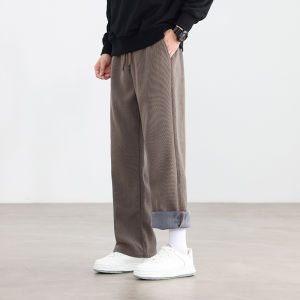 Corduroy Thickened Warm Casual Pants Mens Loose Straight Leg Trousers Autumn Winter Polyester Fiber Comfortable Casual Wear