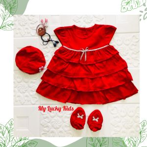 RED RUFFLE DRESS Dress anak dress susun bayi baju anak perempuan baju bayi perlengkapan bayi