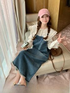 ชุดเดรสยาวผู้หญิงสไตล์นักเรียนหวานๆ ฤดูใบไม้ผลิและฤดูใบไม้ร่วง 2025 ใหม่ ลำลอง กระชับสัดส่วน เดรสยาว เอวสูง แขนกุด