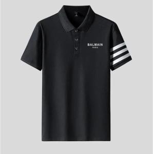 Original BALMAIN PARIS Summer Mens Colorblock Short Sleeve Lapel Polo Shirt Classic Striped Short Sleeve T-Shirt Simple Versatile Business POLO Shirt