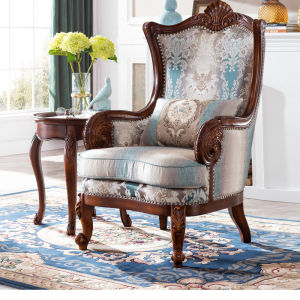 European-Style Solid Wood Wingback Chair Living Room Single Sofa Fabric American Leisure Armchair Study and Bedroom Sofa Chair