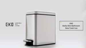 EKO Small Bathroom Trash Bin Lid Soft Close Step Pedal 10 Liter Stainless Steel Garbage Can with Removable Inner Bucket Anti-Fingerprint Finish
