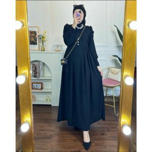 Gita dress wanita bahan crinkle airflow gamis terbaru baju muslim gamis rempel pinggang lengan balon MNF12