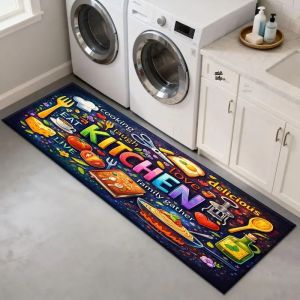 VIKAMA Thảm Nhà Bếp Nghệ Thuật Đầy Màu Sắc Graffiti Chống Trượt Thảm In Chữ Chống Trượt Bằng Vải Polyester Có Thể Giặt Được Để Trang Trí Hành Lang