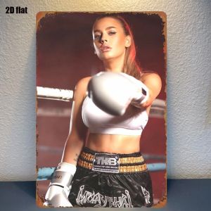 Iron Boxer Girl Metal Sign 8x12in - Vintage Gym Wall Art Home Decor