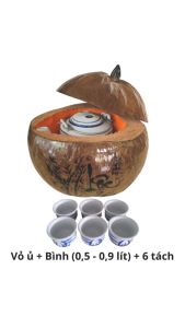 Bộ bình ủ trà trái dừa Lộc tấn vinh hoa / Bình trà (ấm tích) 04 - 09 lít / Hàng sản xuất thủ công xưởng tại Bến Tre