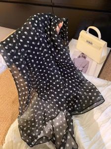 Khăn Choàng Lụa Họa Tiết Chấm Bi Màu Vàng Thời Trang Cao Cấp Cho Nữ Khăn Quàng Cổ Trang Trí Mùa Hè Xuân Thu Phong Cách Hàn Quốc