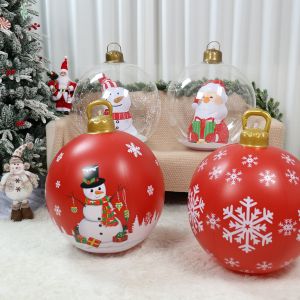 Christmas Giant Inflatable Christmas Ball Outdoor Inflatable Decor Snowman Santa Claus PVC Inflatable Decorated Transparent Ball