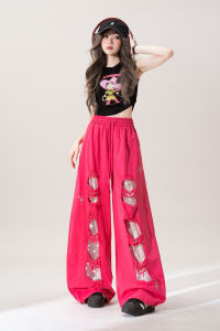 Spicy American Red Hole Design Sense Loose Slim-fit Pants