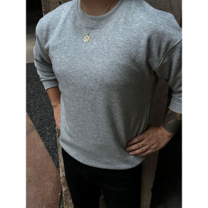 OUMULONG | Mens American Heavyweight Hoodie Gray T-shirt Pure Cotton