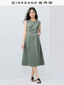 Váy Vest Không Tay Cổ Tròn Cạp Cao Cho Nữ Mùa Hè Mới Màu Trơn Đơn Giản Xếp Ly Váy Vest Nữ Chất Liệu Polyester Phong Cách Nghệ Thuật