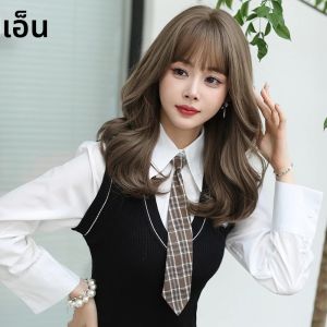 Namm วิกผมสังเคราะห์เป็นลอนเข้มสำหรับผู้หญิงใช้ในชีวิตประจำวันวิกผมเป็นชั้นหนาสูงหน้าม้าหนานุ่ม