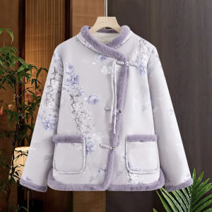 New Chinese Style Fleece Lined Thick Warm Floral Cotton Jacket Womens Winter New Arrival Northeast Big Flower Cotton Coat