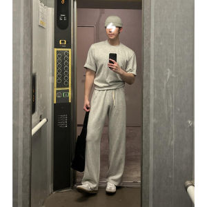 American Retro Sports Hemp Gray Sweatpants Mens Fitness Drape Tall Extra Long Pants High Street Straight-leg Casual Pants