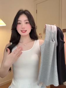 HEYINI | Áo Knit Dạng Vest Không Tay Cổ U Màu Trắng