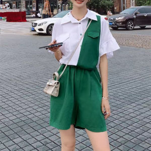 2876 False Two-Piece Patchwork One-Shoulder Strap Jumpsuit Summer New All-Matching Slimming Leisure Anti-Aging One-Piece Shorts