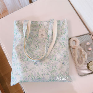 Spring Summer New  Floral Cotton Canvas Bag Single Shoulder Bag Womens Large Capacity Travel Bag Soft Cotton Strap